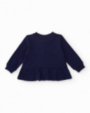 Giacca in felpa per bambina in blu navy con dettaglio cuore e volant.