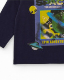 Maglietta in jersey per bambino blu navy con stampa spaziale.