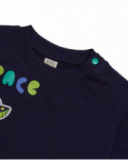 Felpa in felpa per bambino blu navy con stampa di navicella spaziale.