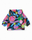 Felpa con cappuccio per bambina con stampa spaziale multicolore.