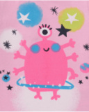 Maglietta a maniche lunghe rosa per bambina con stampa di mostro e stelle.