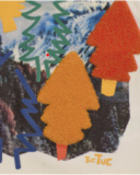 Maglietta a maniche lunghe per bambino color crema con stampa di alberi e frase decorativa.