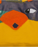 Felpa in pile per bambino color senape con design di dinosauro in rilievo.