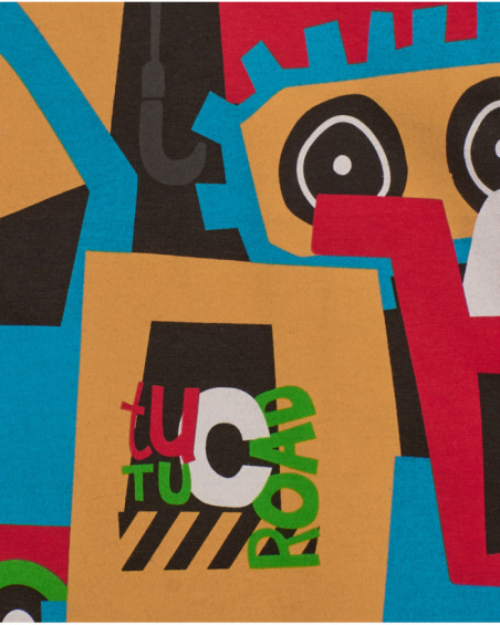 Maglietta a maniche lunghe per bambino in marrone con stampa di veicoli