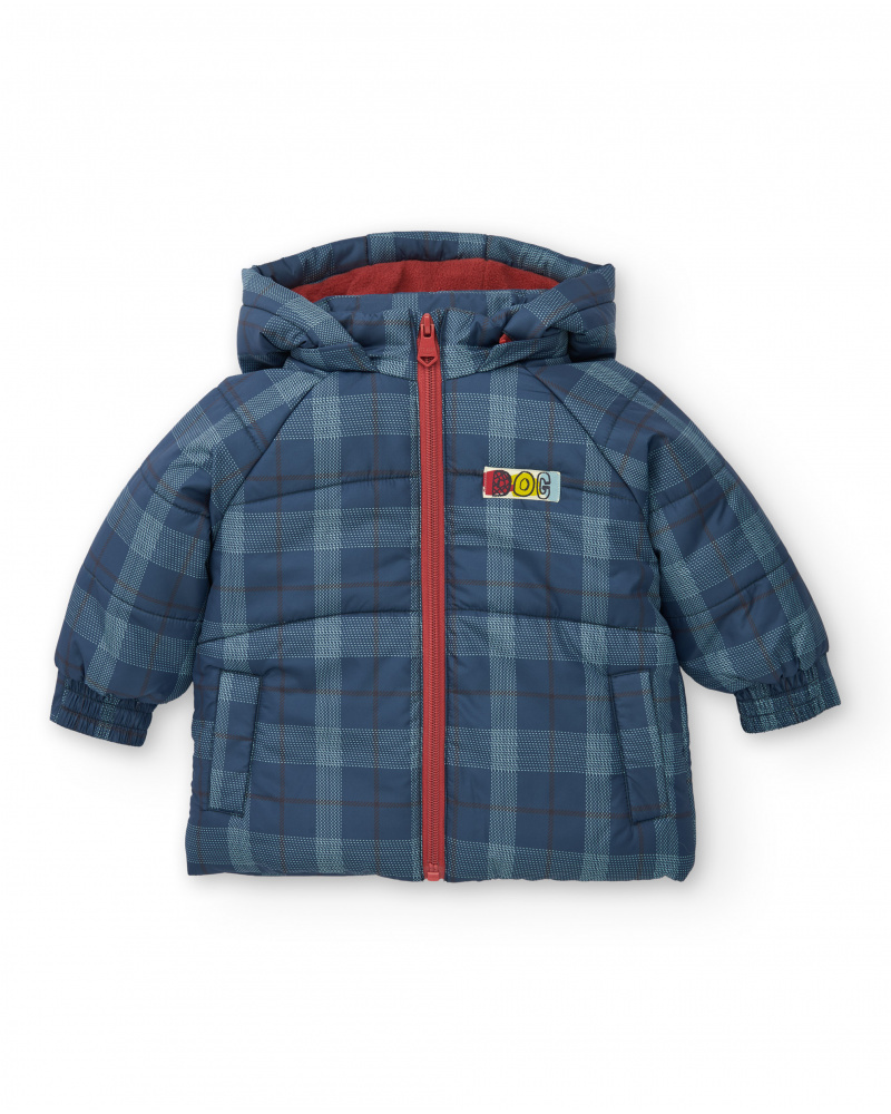 Parka para niño en azul marino con cuadros y texto bordado