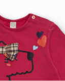 Abito per bambina rosso con gonna a quadri e fiocco