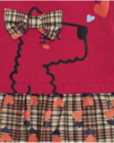 Abito per bambina rosso con gonna a quadri e fiocco