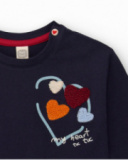Maglietta per bambina in blu navy con cuori in rilievo