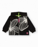 Felpa con cappuccio bambina in nero con stampa floreale collezione love flowers
