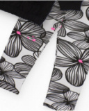 Completo bambina in nero e bianco con leggings stampati e fiori applicati
