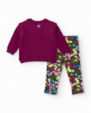 Completo con felpa e leggings per bambina in bordeaux con ricami e stampa floreale