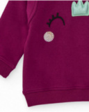 Felpa in ciniglia per bambina bordeaux con viso di animale e dettagli ricamati