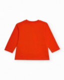 Maglietta a maniche lunghe per bambino in rosso con stampa rock.