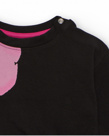 Vestito nero da bambina con fiori fucsia