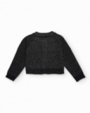 Cardigan nero da bambina con fiori fucsia