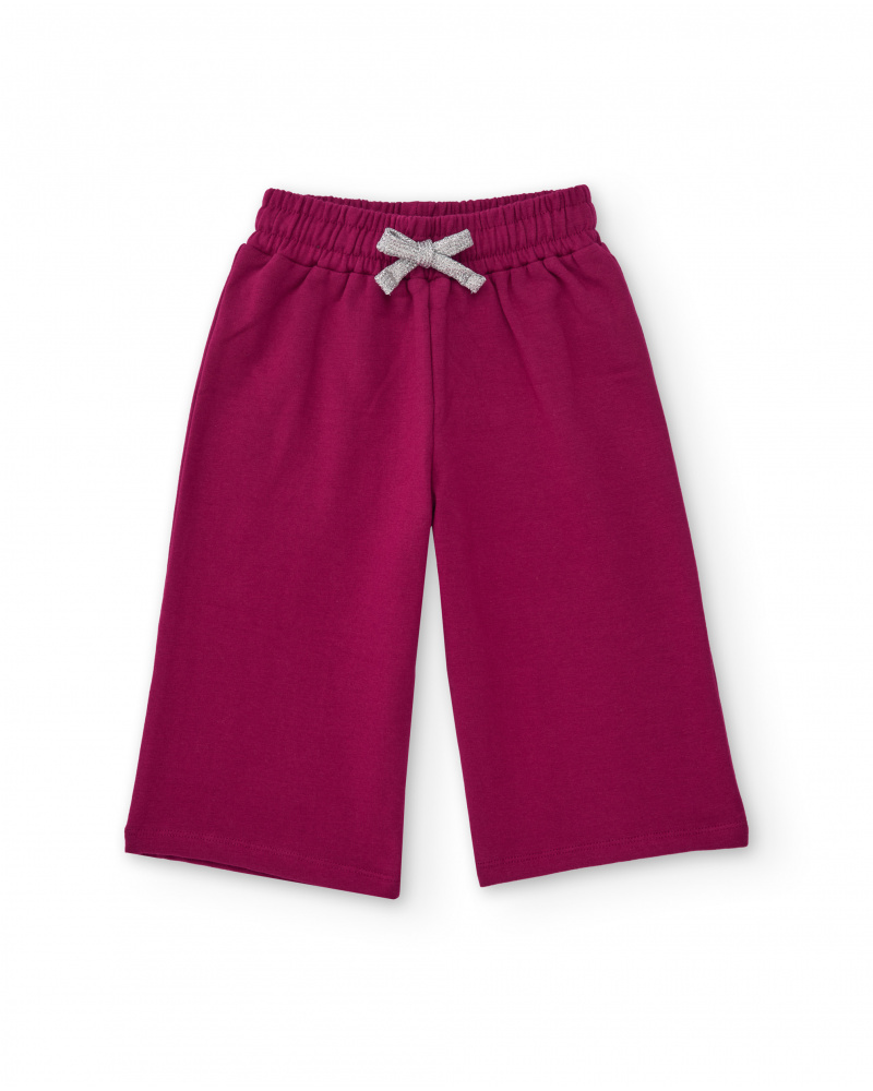 Pantaloni ampi fucsia da bambina con fiocco brillante