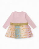 Vestito rosa per bambina con gonna in tulle nei toni del rosa e cuori dorati