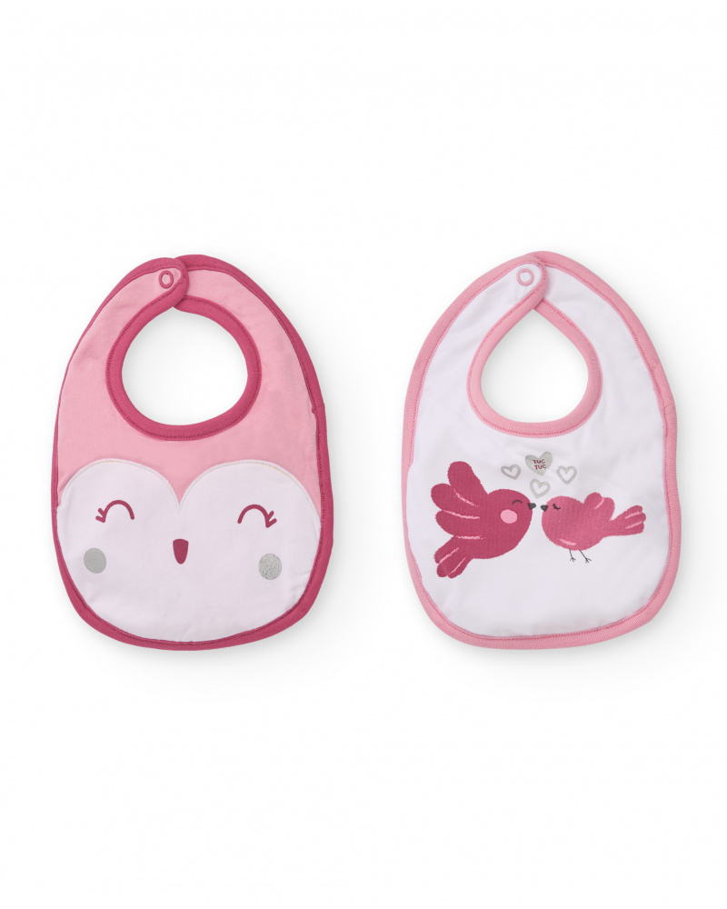 Set di due bavaglini per bambina rosa con motivo di animaletti