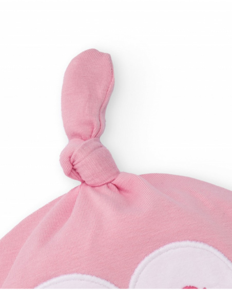 Cappellino per bambina rosa con nodo e faccina ricamata