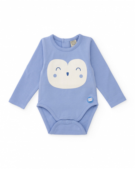 Pack de 2 bodies de punto para bebé niño en tonos azul y blanco con estampado de búhos y pajaritos