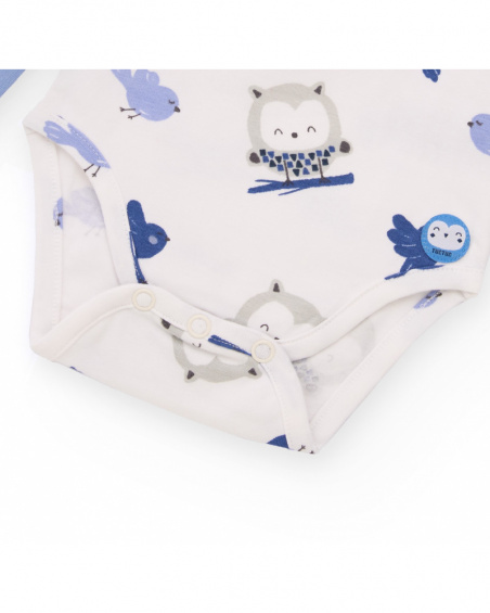 Pack de 2 bodies de punto para bebé niño en tonos azul y blanco con estampado de búhos y pajaritos