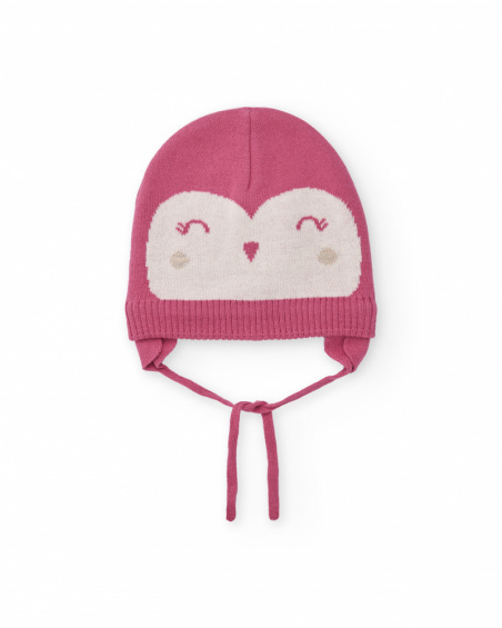 Cappellino a maglia per bambina rosa con disegno di viso sorridente Cappellino a maglia per bambina rosa con disegno di viso sorridente