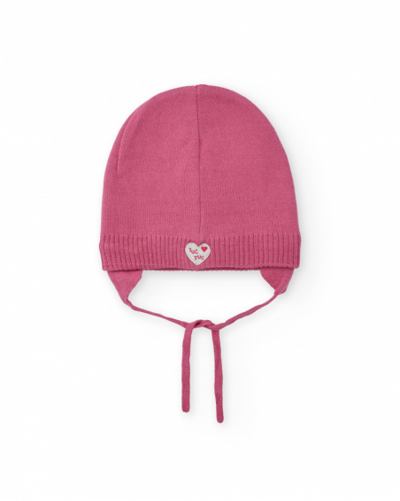 Cappellino a maglia per bambina rosa con disegno di viso sorridente Cappellino a maglia per bambina rosa con disegno di viso sorridente