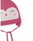 Cappellino a maglia per bambina rosa con disegno di viso sorridente Cappellino a maglia per bambina rosa con disegno di viso sorridente
