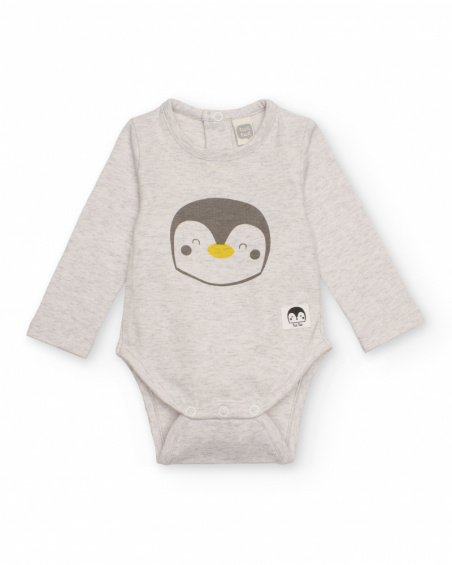 Set di due body in maglia per neonato di colore bianco e grigio con stampa di pinguino e panda.