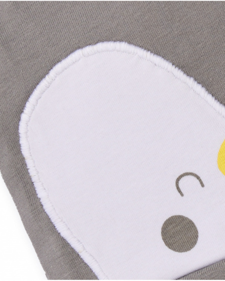 Cappellino in maglia per neonato grigio con applicazione di pinguino