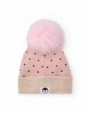 Cappellino per bambina rosa con pon pon e disegno di faccina Cappellino per bambina rosa con pon pon e disegno di faccina