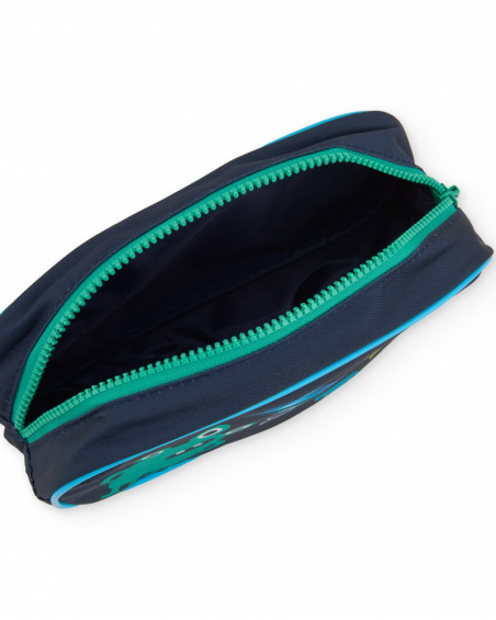 Astuccio scolastico blu per bambino con stampa di extraterrestri e pianeti.