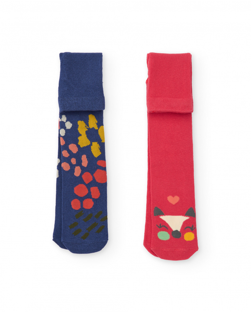 Set di collant per bambina in tonalità corallo e blu con motivi grafici