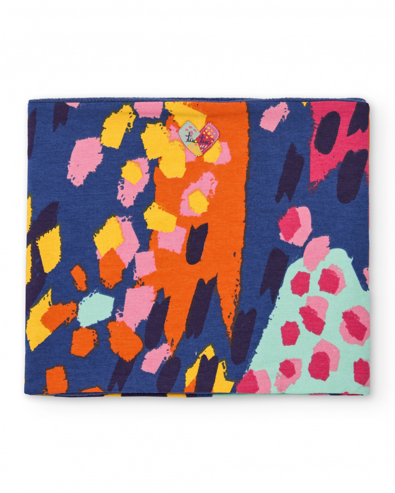 Scaldacollo per bambina in blu navy con stampa colorata