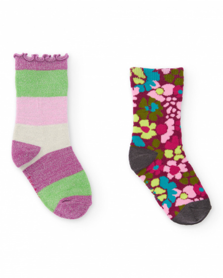 Set di calzini per bambina con fiori e righe in colori vivaci.