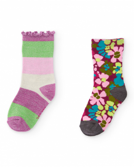 Set di calzini per bambina con fiori e righe in colori vivaci.
