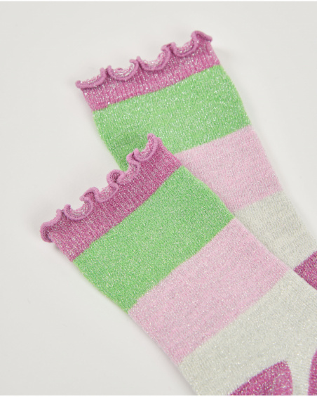Set di calzini per bambina con fiori e righe in colori vivaci.