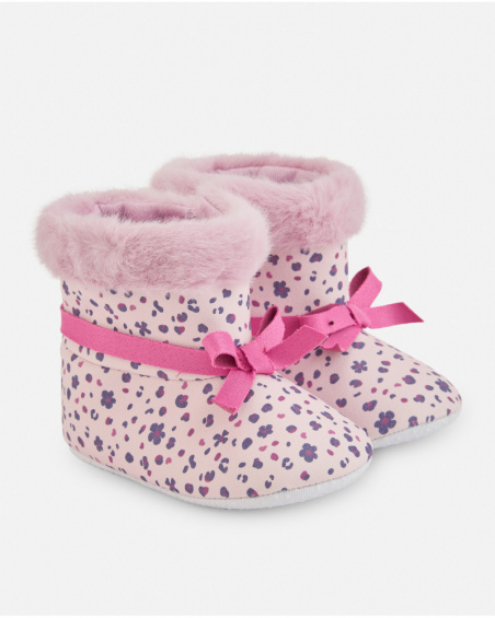 Stivaletti rosa per neonata con stampa floreale e fiocco