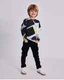 Pantalone lungo per bambino nero con tasche posteriori e vita elasticizzata