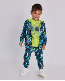 Completo felpa e pantaloni per bambino blu con stampa spaziale.