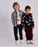 Camicia a maniche lunghe per bambino in bordeaux con motivo a quadri Camicia a maniche lunghe per bambino in bordeaux con motivo a quadri
