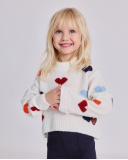 Maglione panna per bambina con cuori multicolore Maglione panna per bambina con cuori multicolore