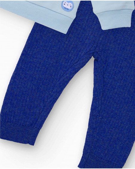 Completo felpa e pantalone per neonato in blu con design di animaletto.