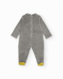 Tutina in velluto grigio per bambino con motivo di pinguino Tutina in velluto grigio per bambino con motivo di pinguino