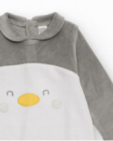 Tutina in velluto grigio per bambino con motivo di pinguino Tutina in velluto grigio per bambino con motivo di pinguino