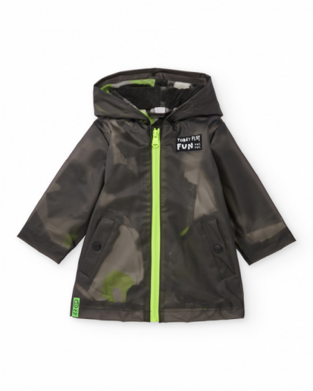 Impermeabile per bambino con cappuccio in nero e verde