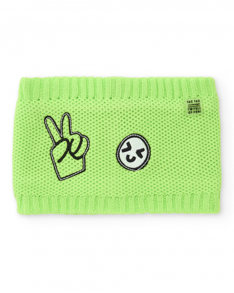 Scaldacollo in maglia verde per bambino con patch