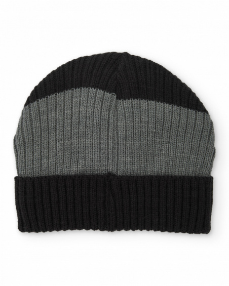 Berretto in maglia da bambino nero e grigio con dettaglio decorativo