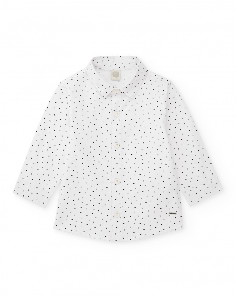 Camicia bianca a maniche lunghe per bambino con pois
