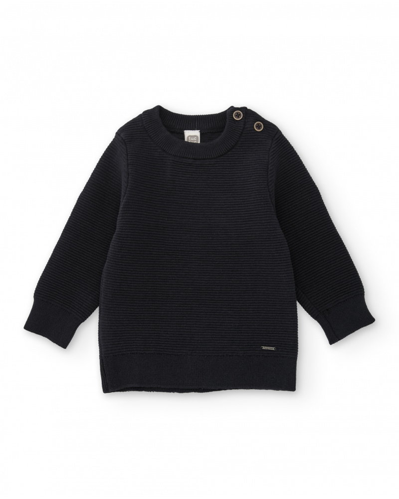 Maglione in maglia da bambino blu navy con bottoni sulla spalla